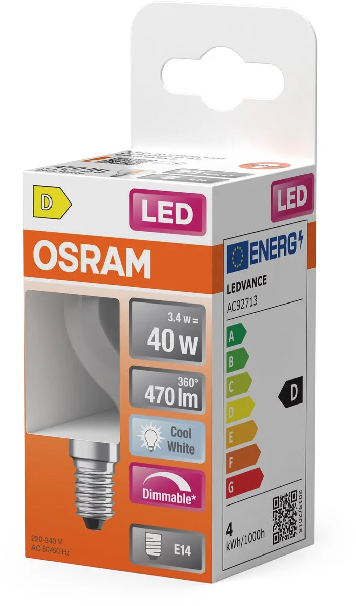 Osram LED Superstar P40 Globe Filament 3,4W - 470lm E14 Koelwit - afbeelding 6 van 6