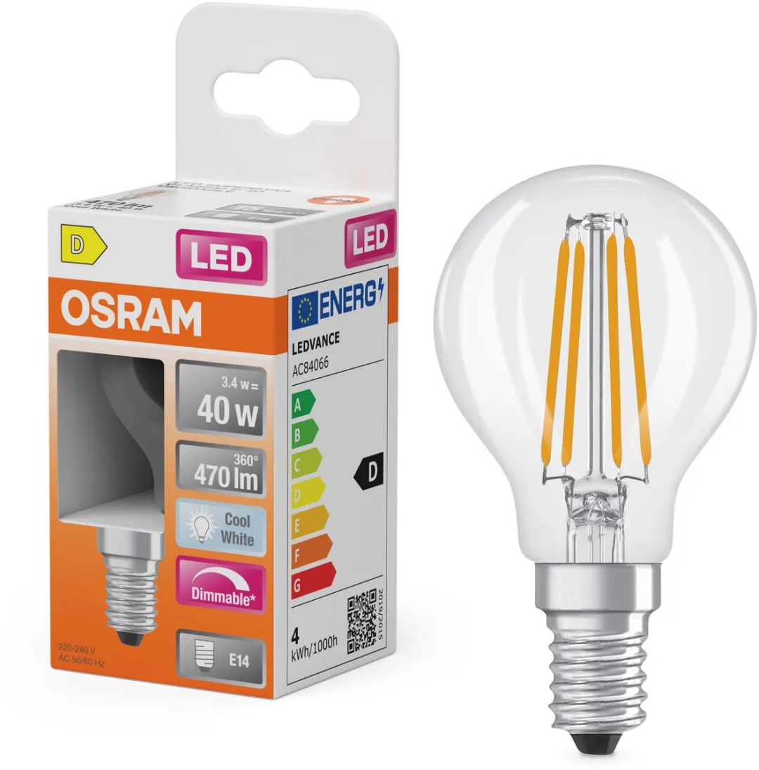 Osram LED Superstar P40 Globe Filament 3,4W - 470lm E14 Koelwit