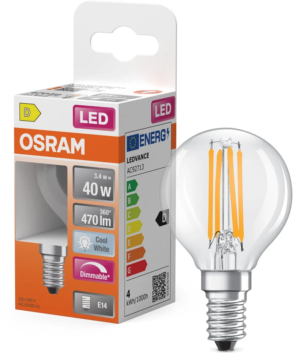 Osram LED Superstar P40 Globe Filament 3,4W - 470lm E14 Koelwit