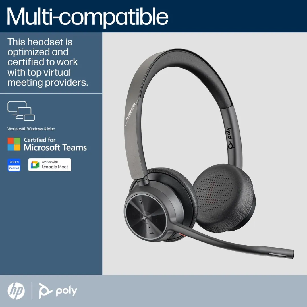 HP Poly Voyager 4320-M +BT700 Dongle On Ear headset Computer Bluetooth Stereo Zwart Noise Cancelling Volumeregeling, Mi