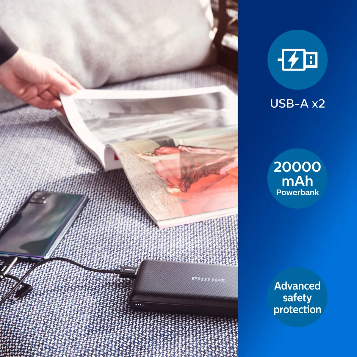 Philips DLP8720N/00 Powerbank 20000mAh - 2 USB-Poorten - Zwart