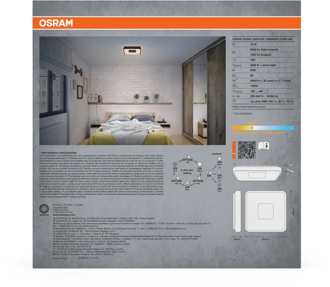 Osram Orbis Piana LED Plafondlamp 290mm - 16W 3000K - Zwart