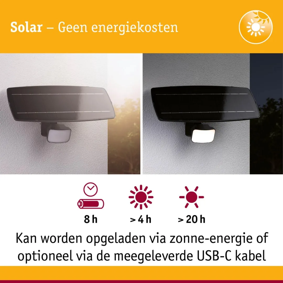 Paulmann Solar Flotas Schemergestuurde Bewegingsmelder 700lm - Antraciet