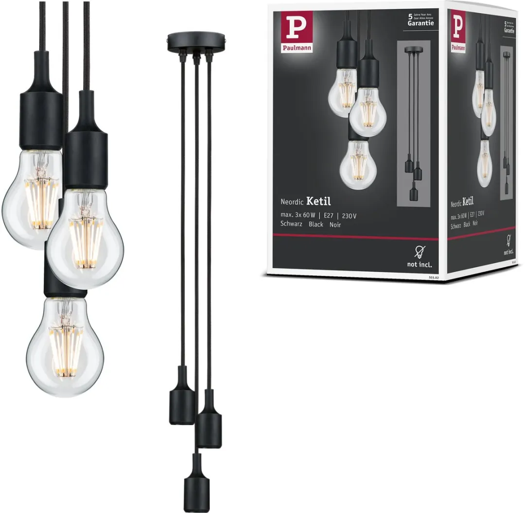 Paulmann Neordic Hanglamp Ketil E27 - 3x60W Zwart