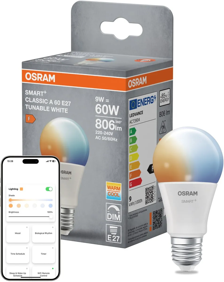 Osram SMART+ A60 E27 9W Instelbaar Wit - Mat - 3000K