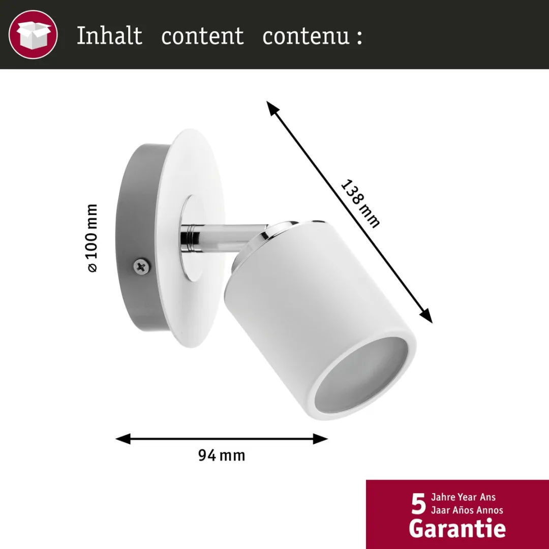 Paulmann Spotlight Tube IP44 GU10 10W - Wit/Chroom - afbeelding 6 van 6