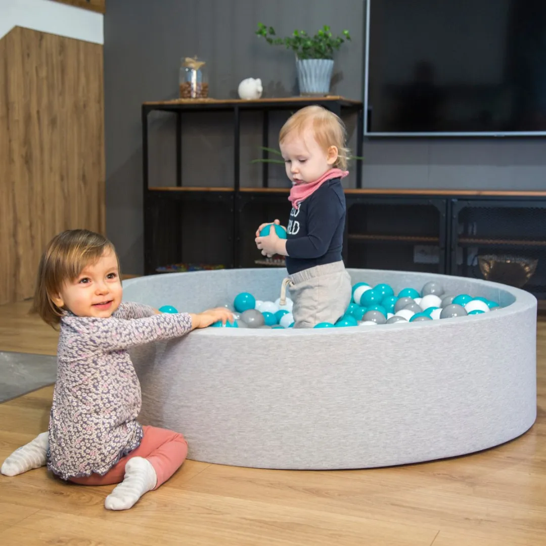KiddyMoon Ballenbad 90x30cm - 200 Ballen ∅7cm - Lichtgrijs/Grijs/Wit/Turquoise
