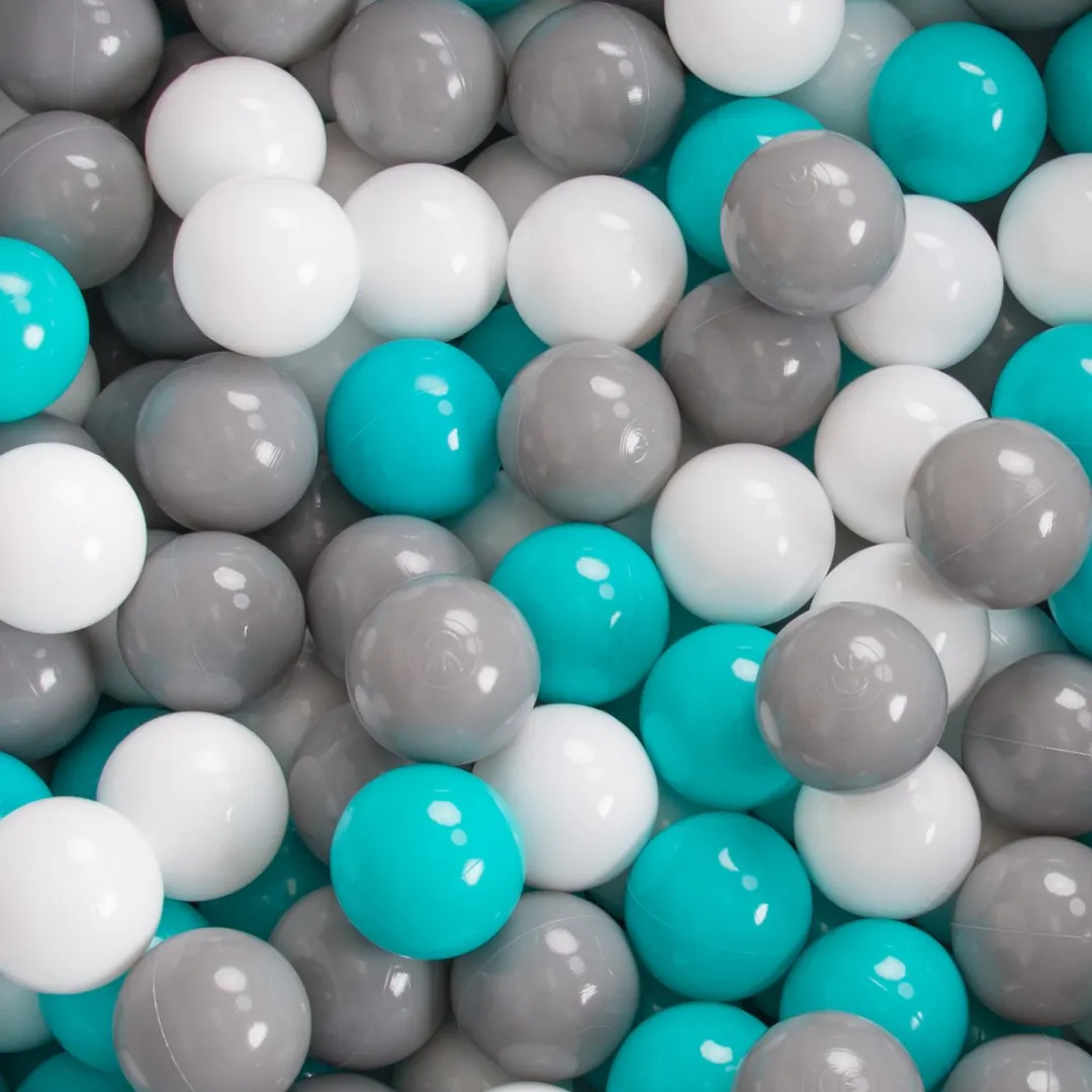KiddyMoon Ballenbad 90x30cm - 200 Ballen ∅7cm - Lichtgrijs/Grijs/Wit/Turquoise
