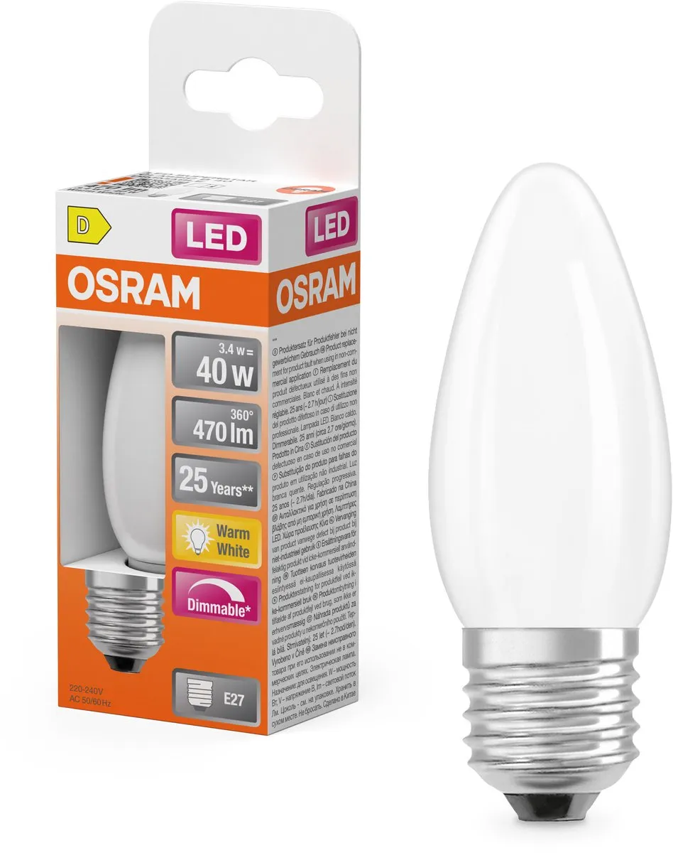 Osram LED Superstar B40 Kaarslamp Mat - 3,4W 470lm 2700K E27