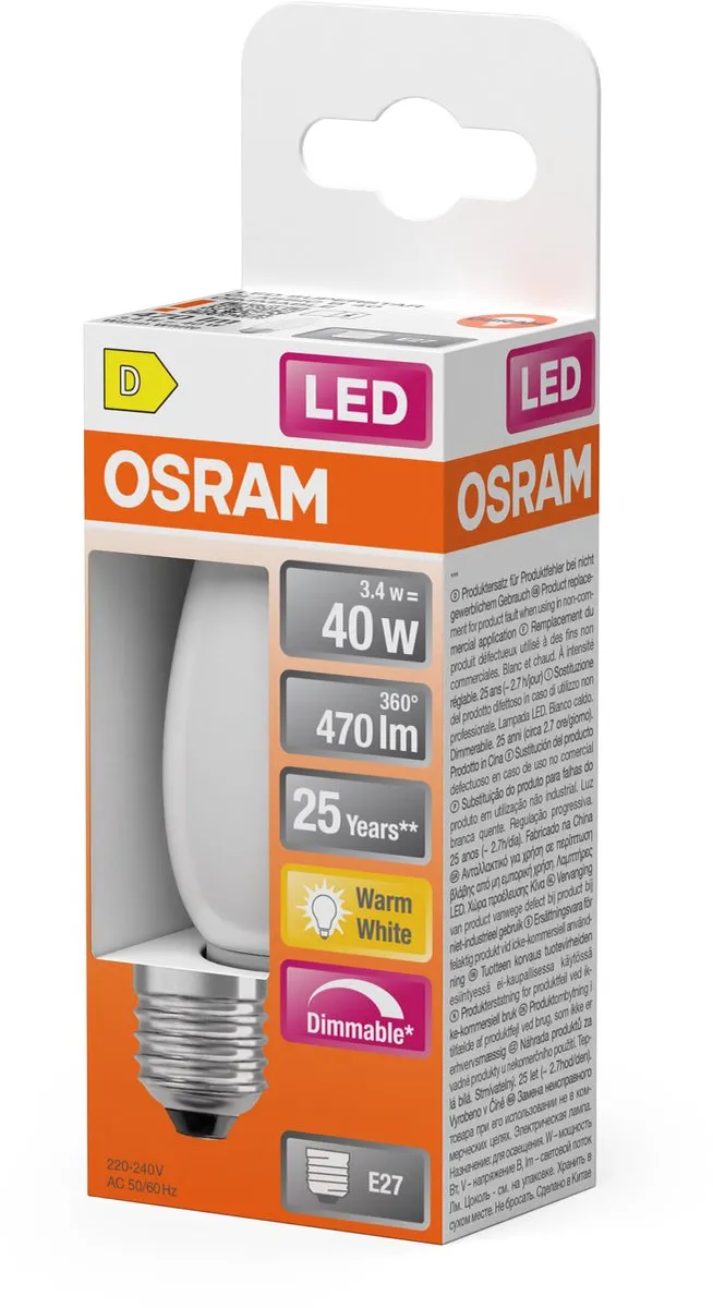 Osram LED Superstar B40 Kaarslamp Mat - 3,4W 470lm 2700K E27