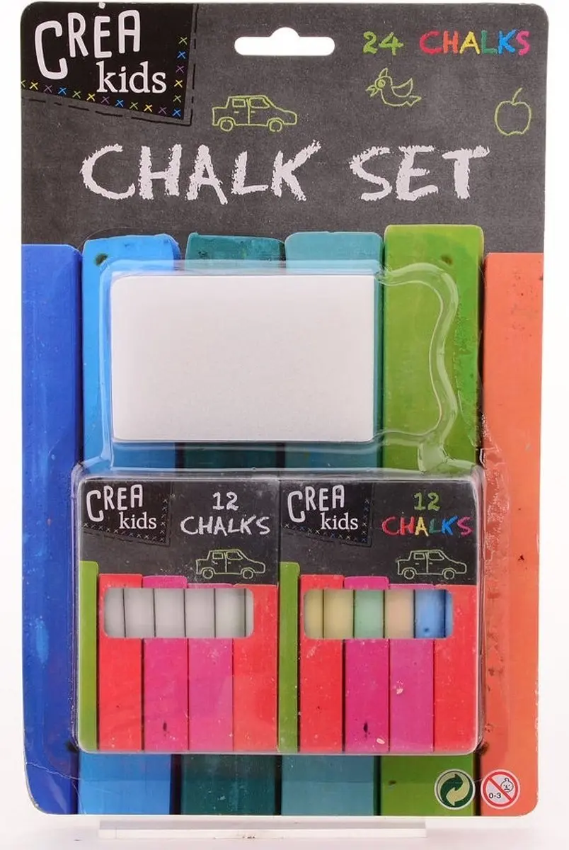 Johntoy Crea Kids Schoolbordkrijtjes Met Borstel 24 Stuks
