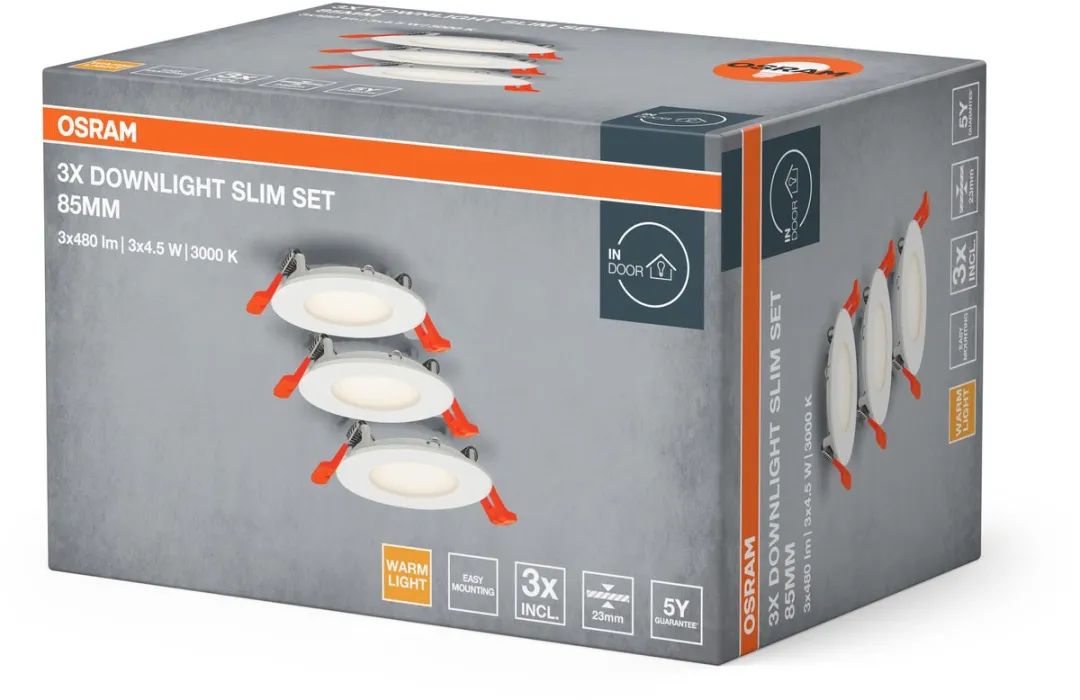 Osram Downlight Slim Set 3x85mm 3000K - 3 Stuks