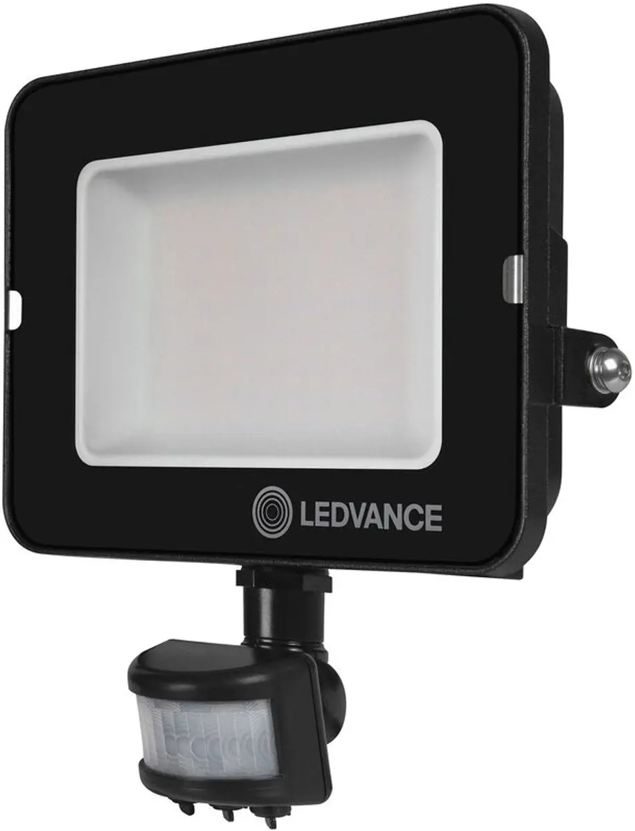Ledvance - LED Breedstraler IP65 - Sensor Zwart - 50W 4500Lm - 3000k 830 Warm Wit | IK08 Schemer en Bewegingssensor - 1M aansluitkabel