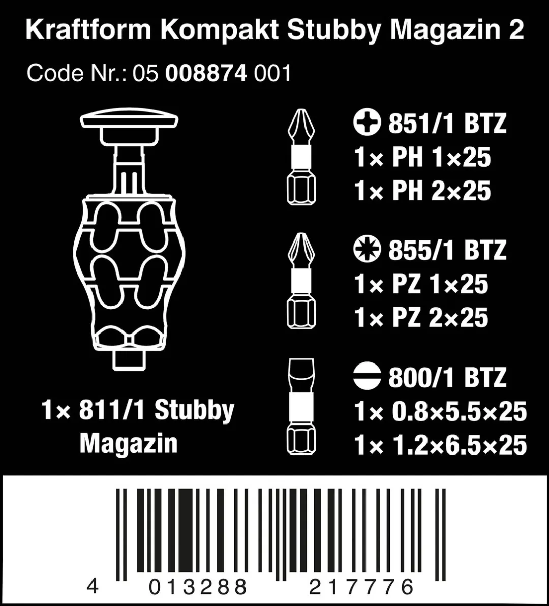 Wera Kraftform Kompakt Stubby Bitset 05008874001 - 3 Bitsoorten