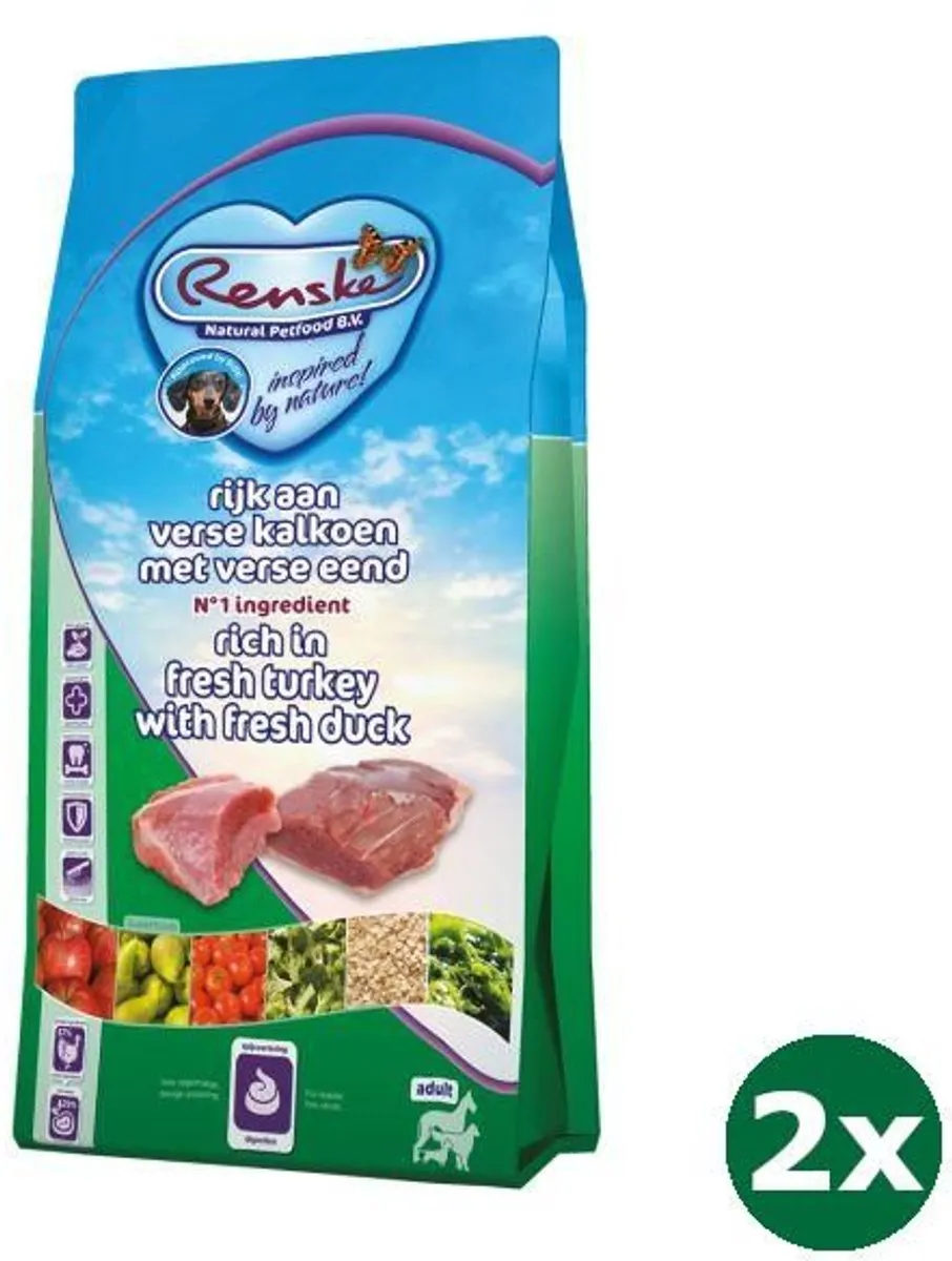 Renske Super Premium Adult Kalkoen/Eend Hondenvoer 2x6,5kg