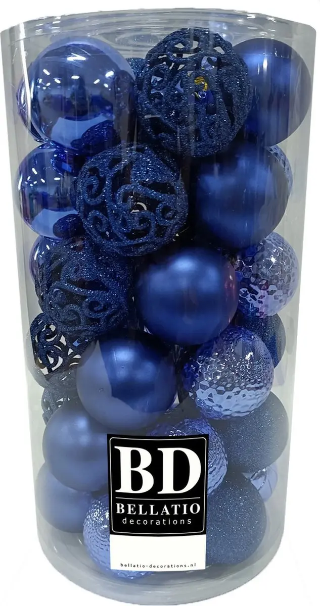 37x stuks kunststof kerstballen kobalt blauw 6 cm inclusief kerstbalhaakjes