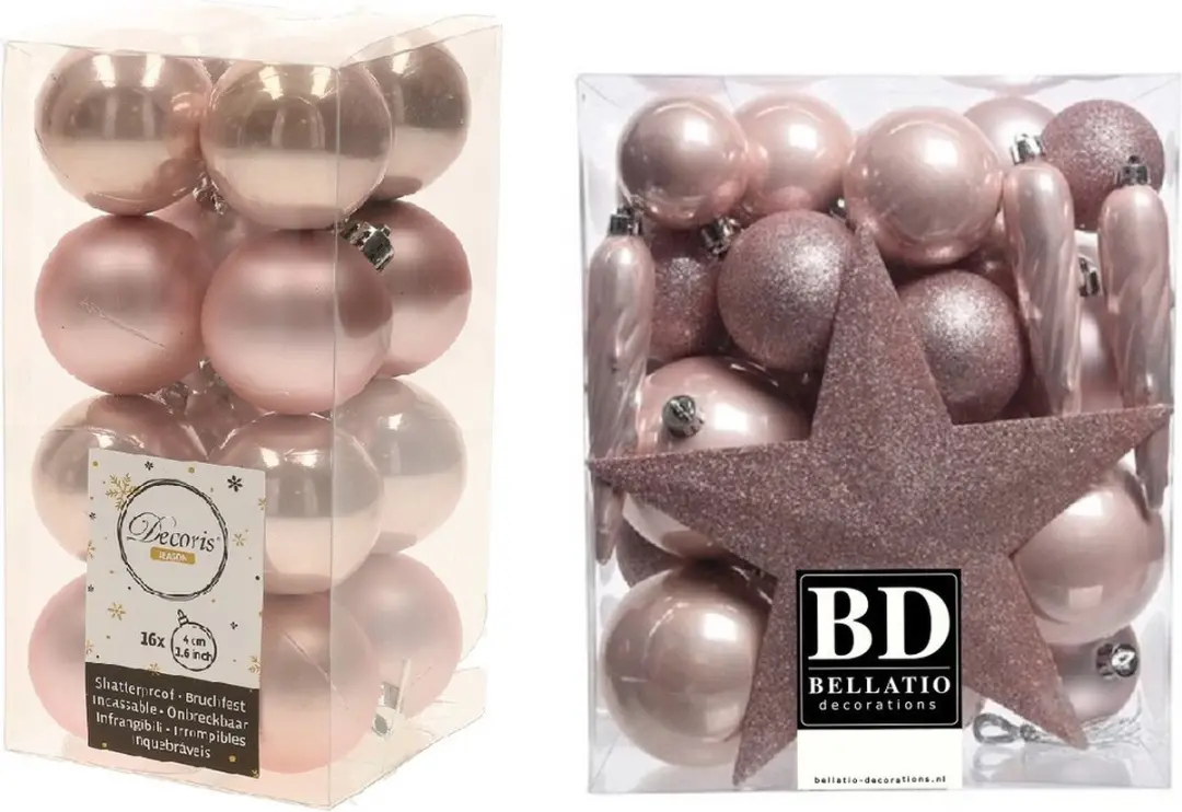 Decoris Kerstballen set lichtroze 49 stuks