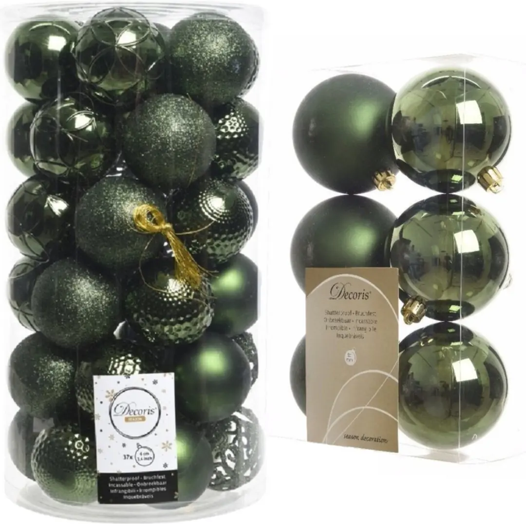 43x stuks kunststof kerstballen donkergroen 6 en 8 cm