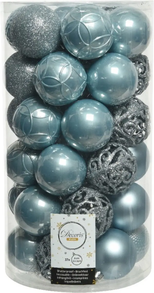 74x stuks kunststof/plastic kerstballen lichtblauw 6 cm mix