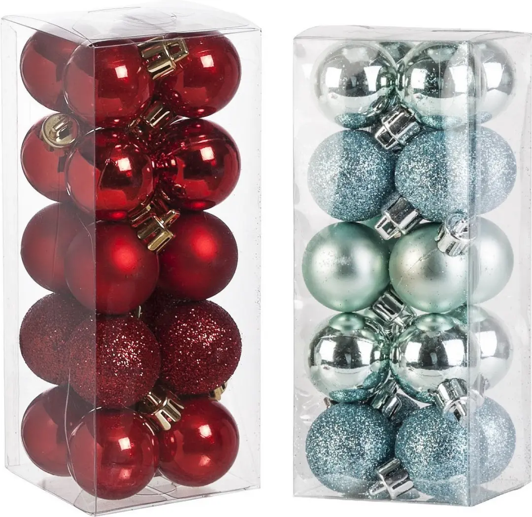 Kleine kunststof kerstversiering 40x stuks set en 3 cm kerstballen in het mintgr