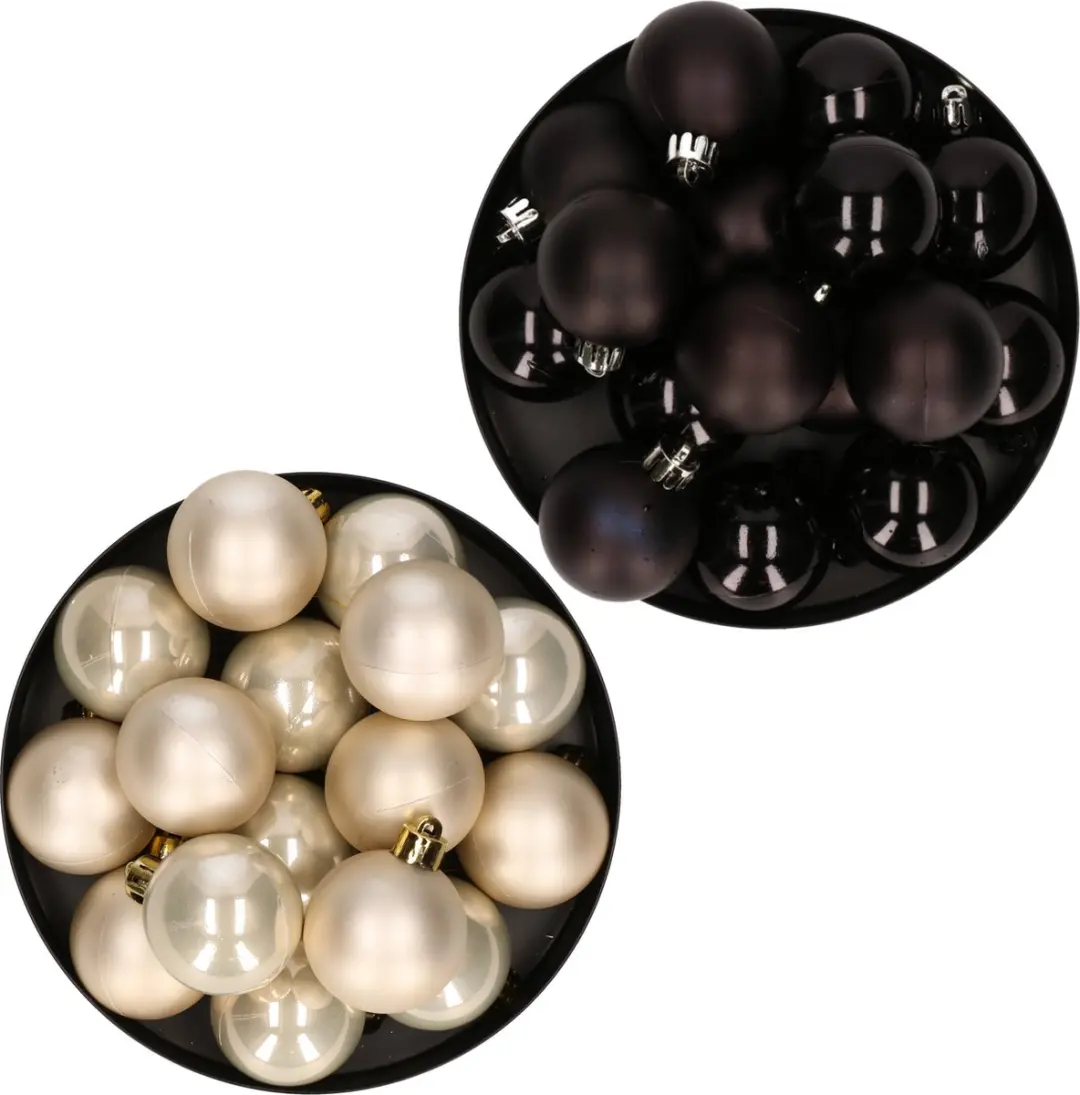 Kerstversiering kunststof kerstballen kleuren mix zwart/ champagne 4 en 6 cm pak