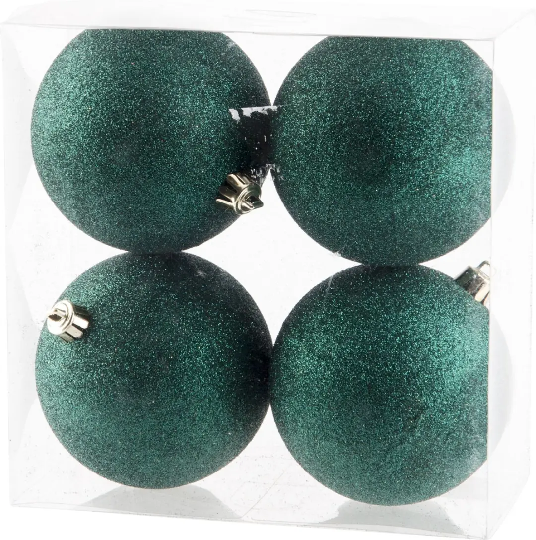 4x stuks kunststof glitter kerstballen donkergroen 10 cm