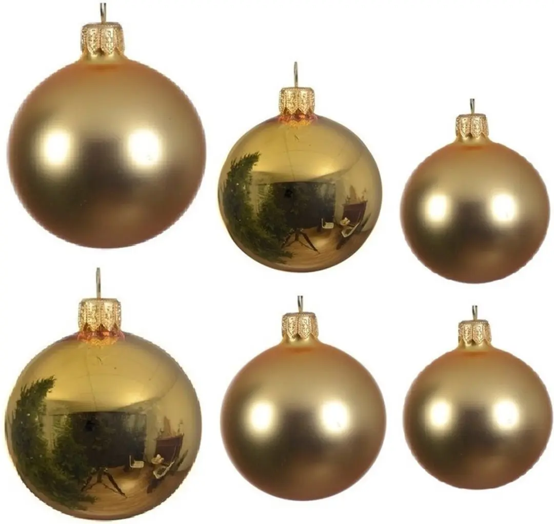 Compleet glazen kerstballen pakket goud glans/mat 16x stuks