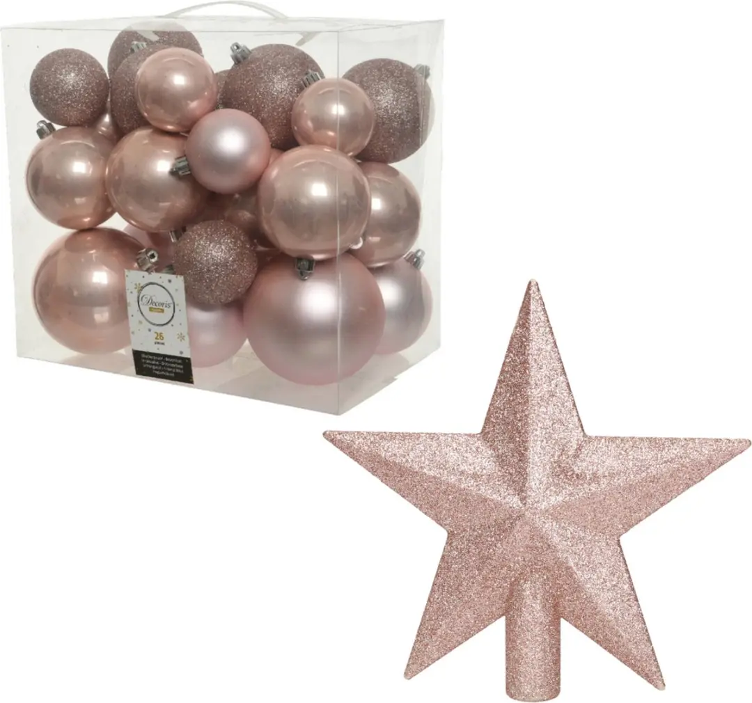Decoris Kerstballen set lichtroze 6-8-10 cm