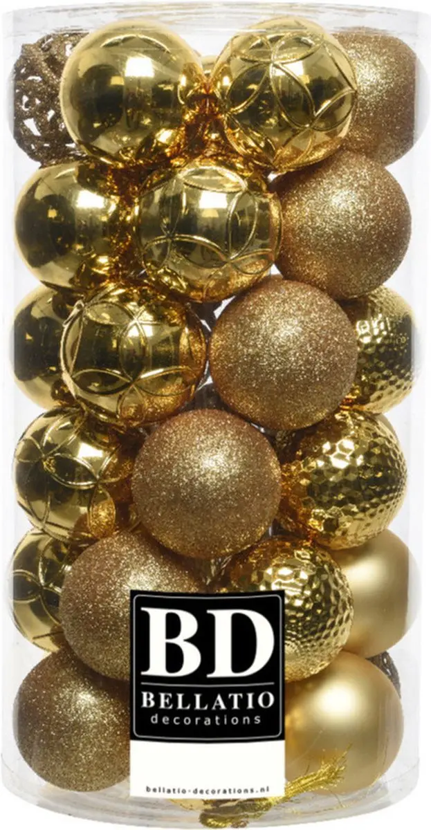 37x stuks kunststof kerstballen goud 6 cm inclusief kerstbalhaakjes