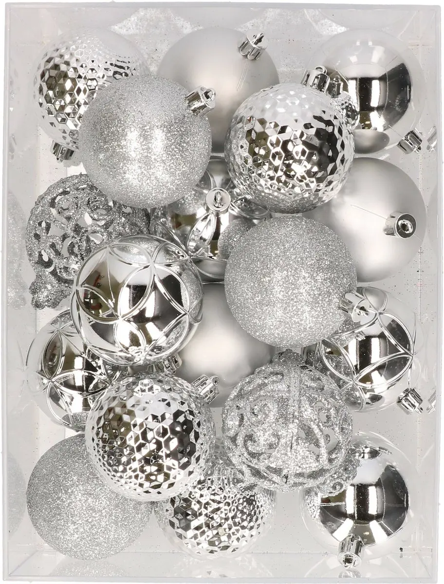 37x stuks kunststof kerstballen zilver 6 cm