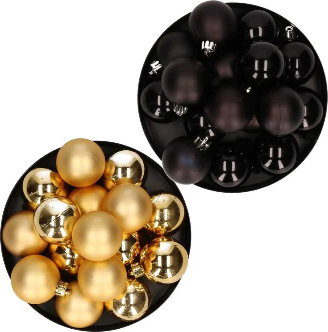 Kerstversiering kunststof kerstballen kleuren mix goud/zwart 4 en 6 cm pakket va