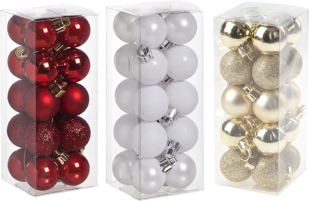 Kleine kunststof kerstversiering 60x stuks set en 3 cm kerstballen in het rood-g