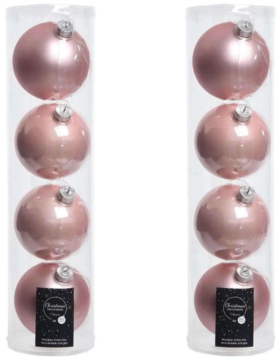 8x Lichtroze glazen kerstballen 10 cm