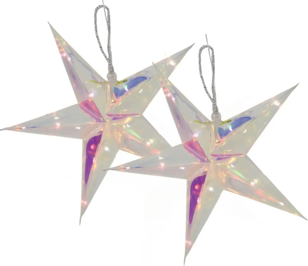 Svenska Living Verlichte kerststerren - 2x - zilver iriserend- 34 cm - op batterij