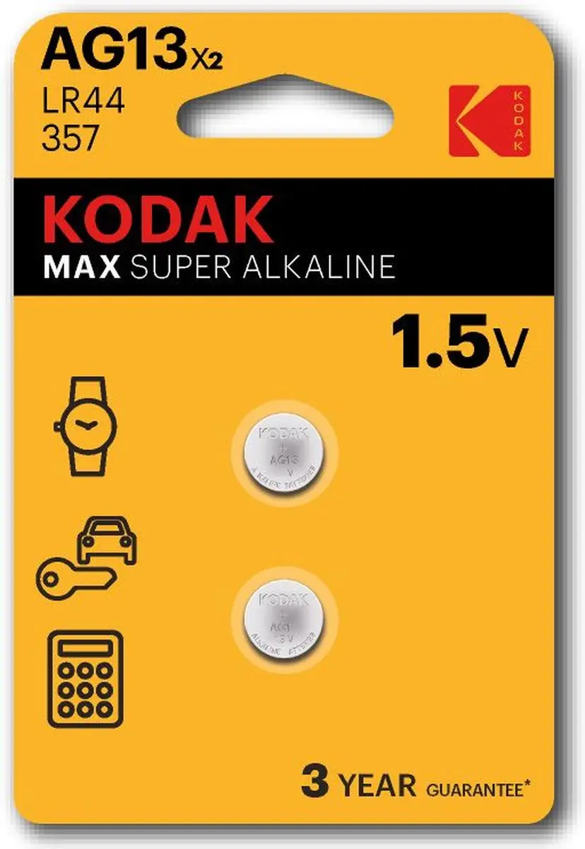 Kodak Max Super Alkaline AG13 1,5V knoopcel batterij 2-pack
