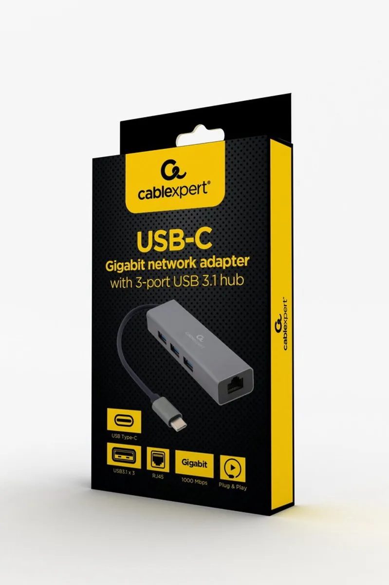 Gembird A-CMU3-LAN-01 USB Hub - 3 Poorten Grijs