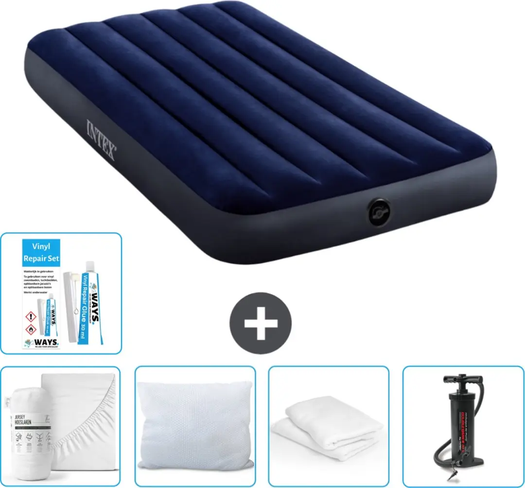 Intex Luchtbed - 1-Persoons - 99 x 191 x 25 cm - Blauw - Inclusief Hoeslaken - Kussen - Pomp - Reparatieset en Kussenbeschermer