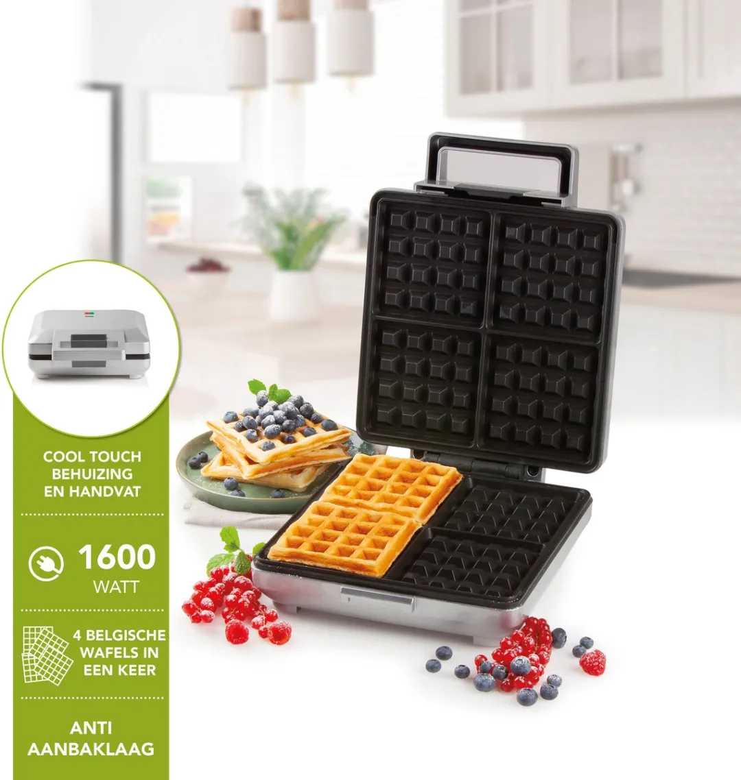 Domo DO9250W Wafelijzer 4 Wafels 1600W - Zilver
