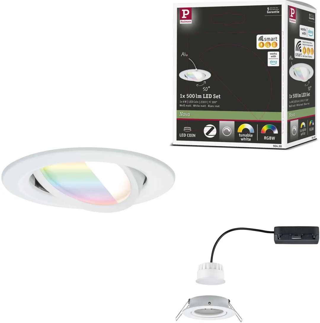 Paulmann Nova Coin LED-inbouwlamp 84mm RGBW+ 6W 500lm - Wit mat