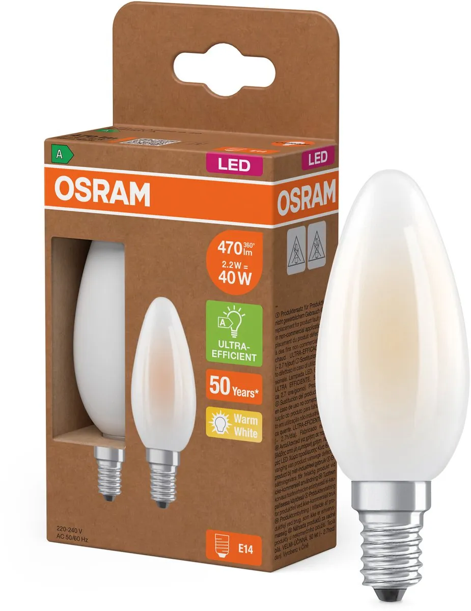 Osram LED Superstar Classic B40 E14 - 2x 2,2W 470lm Warm Wit
