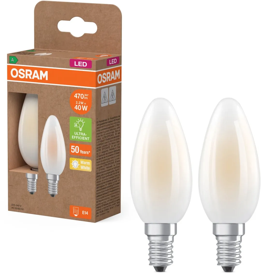Osram LED Superstar Classic B40 E14 - 2x 2,2W 470lm Warm Wit