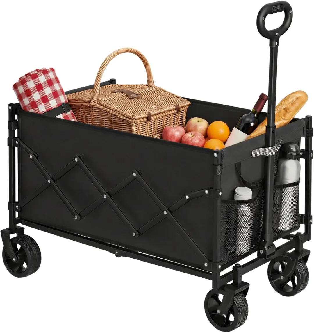 SONGMICS - Bolderkar - Bolderkar Opvouwbaar - Met Trekstang en 4 Versterkte Wielen - 150 L Capaciteit - Max 120 kg