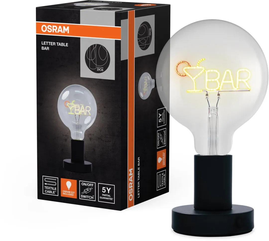 Osram 1906 Letter LED Tafellamp - 1,2W Warm Wit - E27 - Zwart