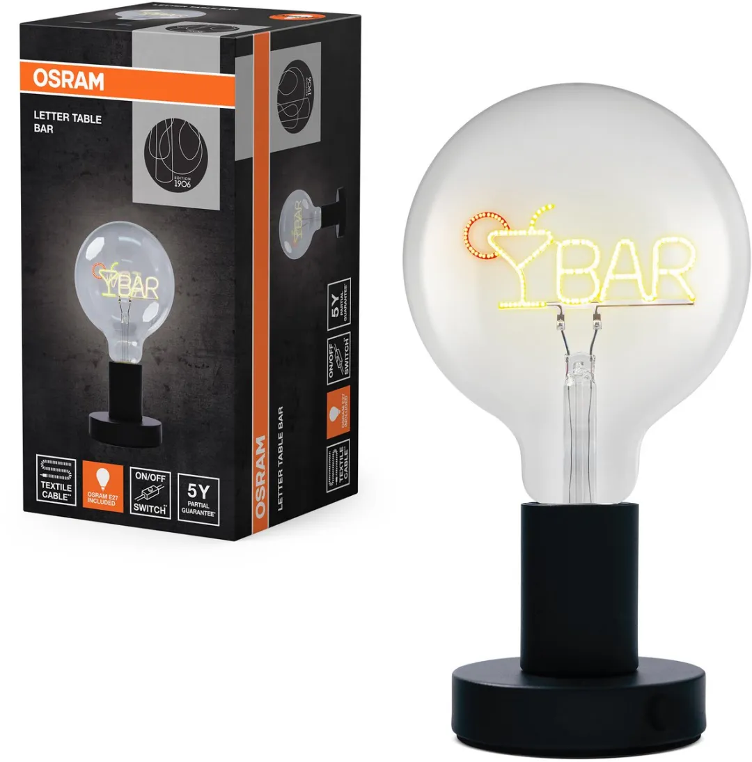 Osram 1906 Letter LED Tafellamp - 1,2W Warm Wit - E27 - Zwart