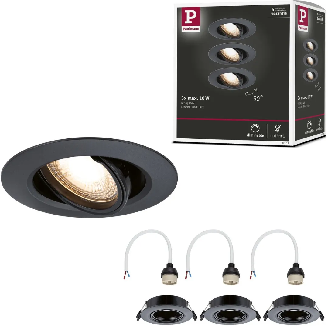 Paulmann Inbouwlamp Set 3x GU10 10W Zwart
