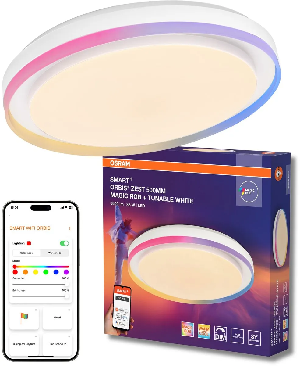 Osram Smart+ Wifi Orbis ZEST RGB 500mm Plafondlamp - 32W 3400lm - Wit