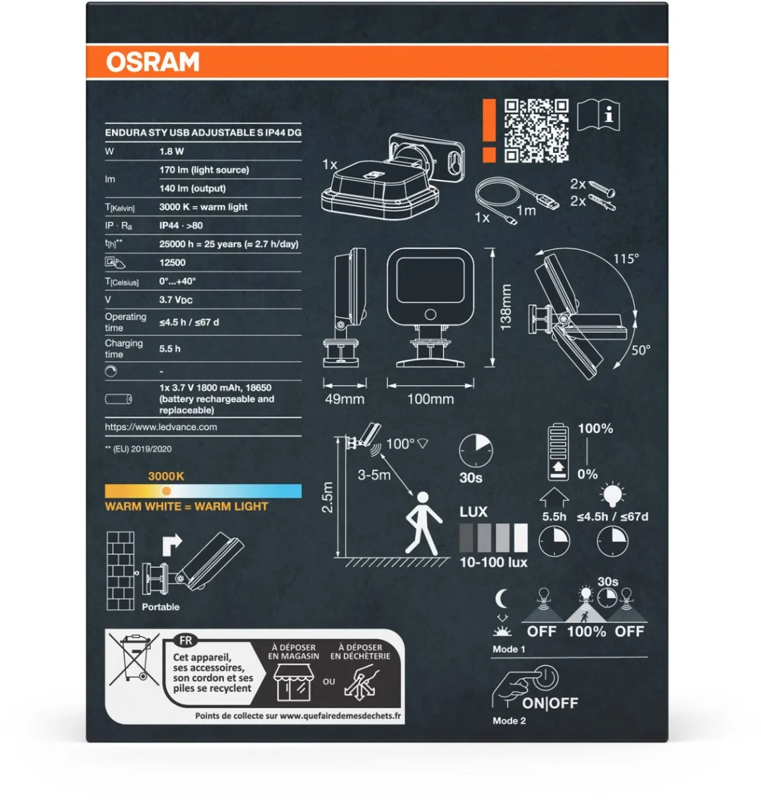 Osram Endura Style USB Sensor Up-Down - Warm wit 3000K - Dark grey