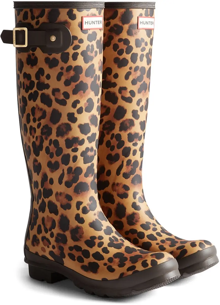 Hunter Women's Original Tall Wellington Boots Leopard/Chocolate Brown