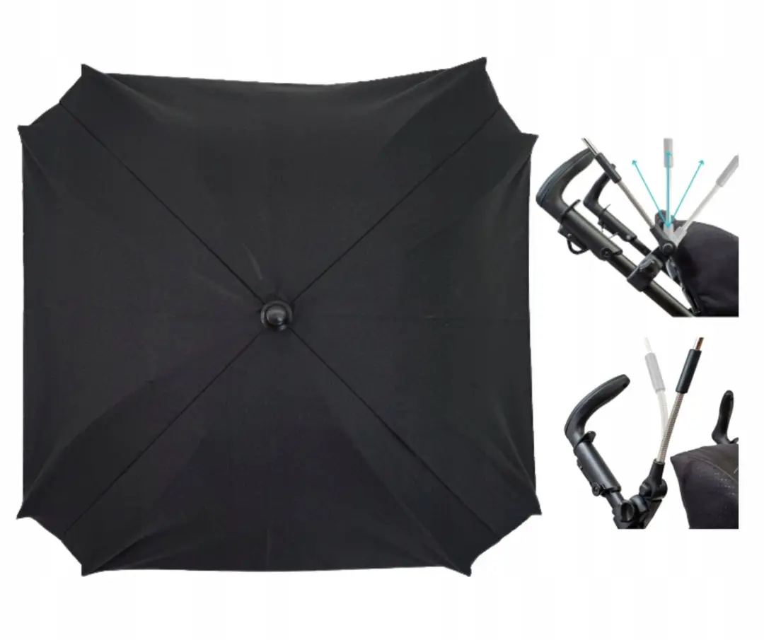 Zwart Vierkant Kinderwagenparasol UV50+ 62cm