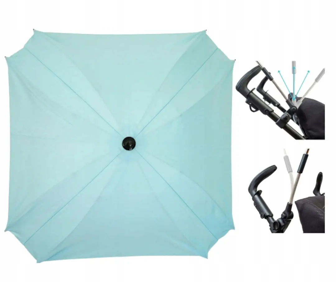 Blauwe Kinderwagen Parasol UV50+ 62cm Vierkant
